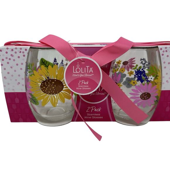 Lolita Acrylic Stemless Wine Glass Two Pack - Cheetah Print & Flowers - Picture 3 of 3